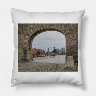 Through the arch to the Liverpool skyline Pillow