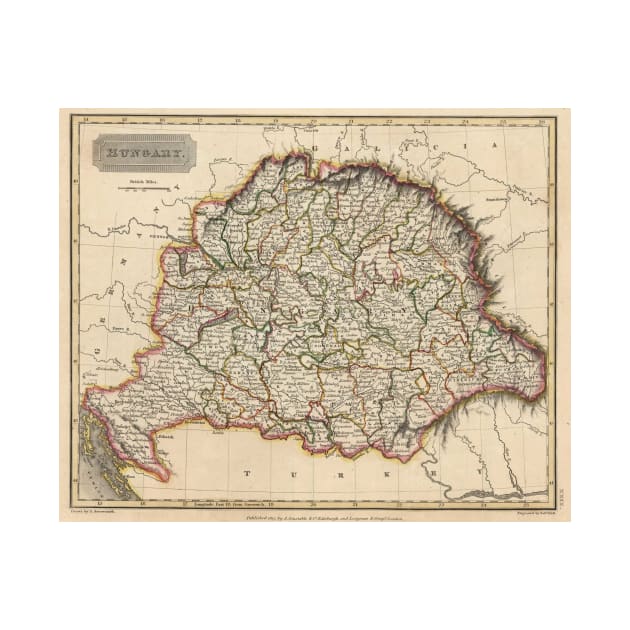 Vintage Map of Hungary (1817) by Bravuramedia