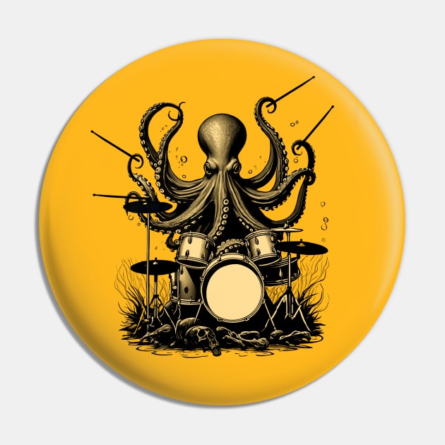 Drummer Octopus Pin by dnacreativedesign