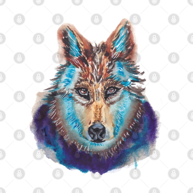 Wolf Watercolor Hand Drawn by Mako Design 