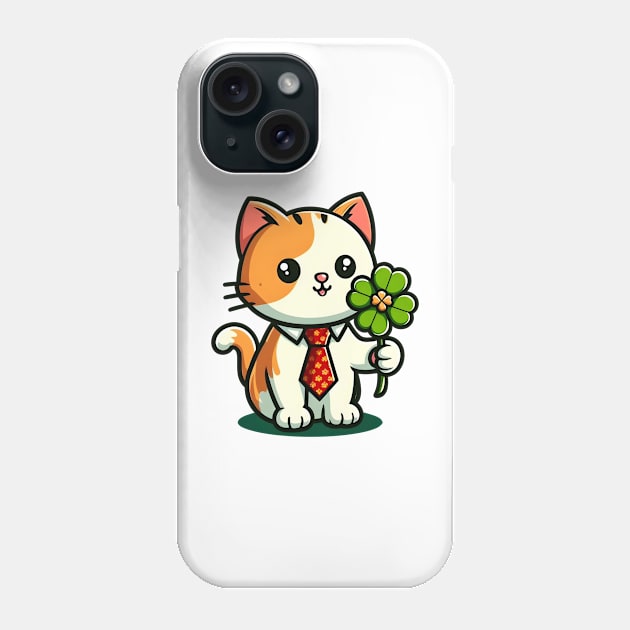 Cat Holding Shamrock for St Patricks Day Phone Case by Rizstor