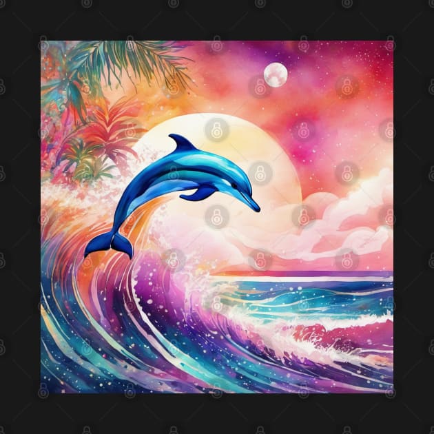 Dolphin Painting in Water Color, Beautiful, Colorful by BirdsnStuff