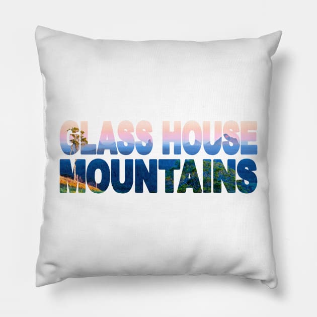 GLASS HOUSE MOUNTAINS - Sunshine Coast Sunset Pillow by TouristMerch