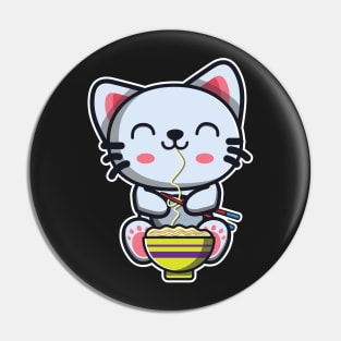 Cute Japanese Cat Eating Ramen Noodle Kawaii Cat for kids graphic Pin