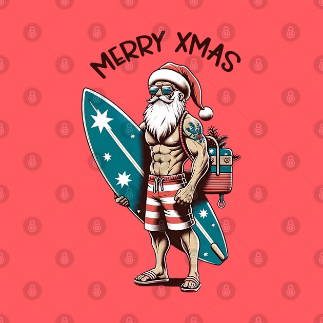 Surfer Santa Claus, Christmas by WorldByFlower