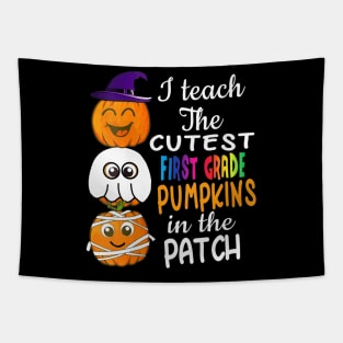 Womens Halloween Teacher graphic Teach Cutest Pumpkins First Grade Tapestry