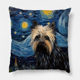 Brown Skye Terrier painted in Starry Night Style Pillow