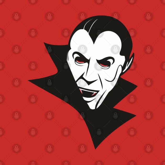 Dracula, menacing black and white illustration with red details by F-for-Fab