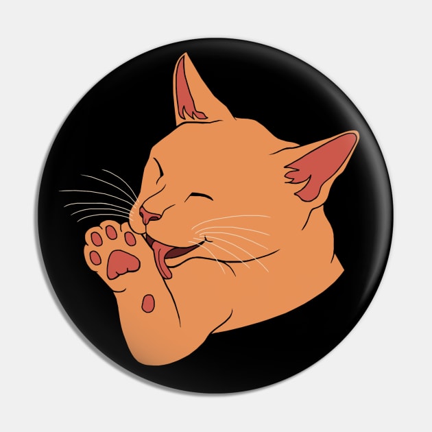 Orange Ginger Cat Licking their Toe Beans Pin by Art by Deborah Camp