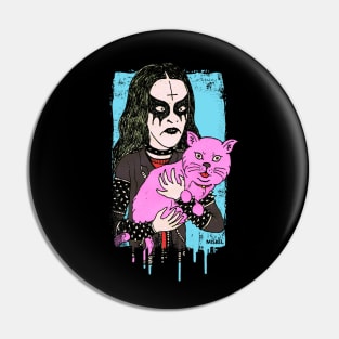 metal head pink cat Pin