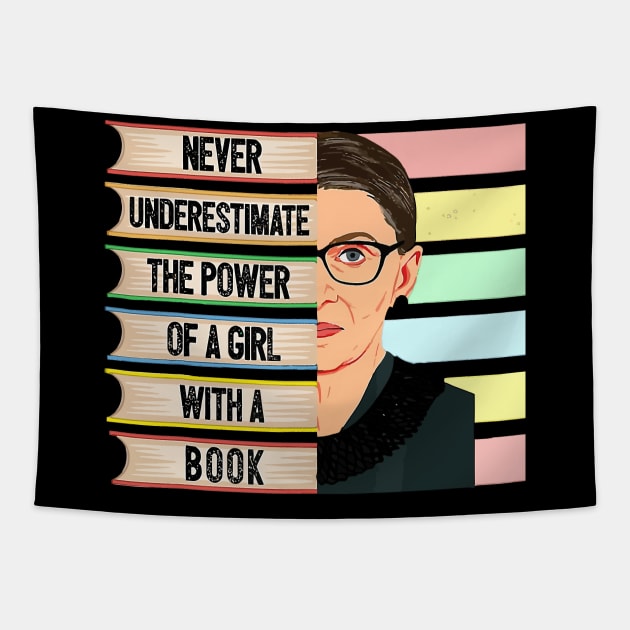 Feminist Ruth Bader Ginsburg RBG Quote Girl With Book Women Tapestry by Virkalosa