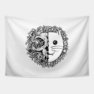 Flower Cat Skull Tapestry