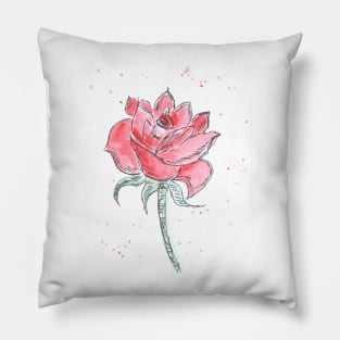 Red beautiful flower rose, plant, nature. Watercolor, art decoration, sketch. Illustration hand drawn modern painting Pillow