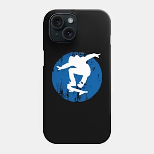 Grunge Urban Skateboarder Graffiti Style - White Silhouette with Blue Background Phone Case