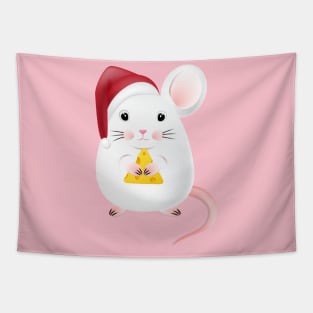 little white mouse in a Christmas hat Tapestry