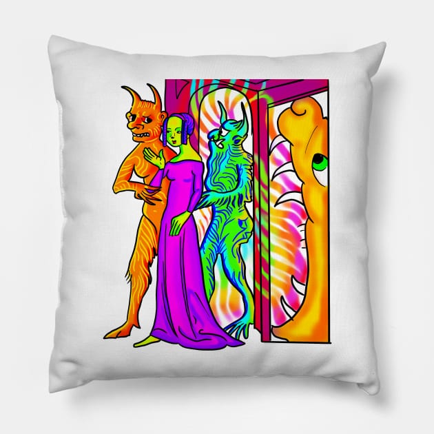 Bad Medieval Art Acid Daydream Concerned Demons Escorting Me From Hell Pillow by JamieWetzel
