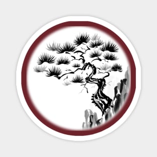 Sumi-E Pine Tree on Cliff (White BG) Magnet