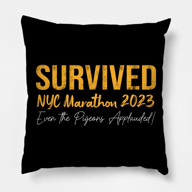 nyc marathon 2023 Pillow by WordWeaveTees