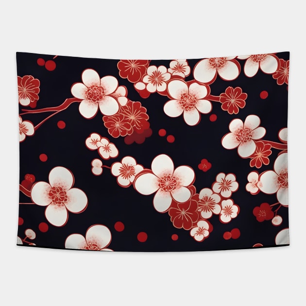 Japanese Plum Blossoms Kimono Pattern Tapestry by craftydesigns