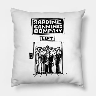 People in a Lift at a Sardine Canning Factory Pillow