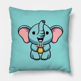 Cute elephant enjoying hot chocolate Pillow