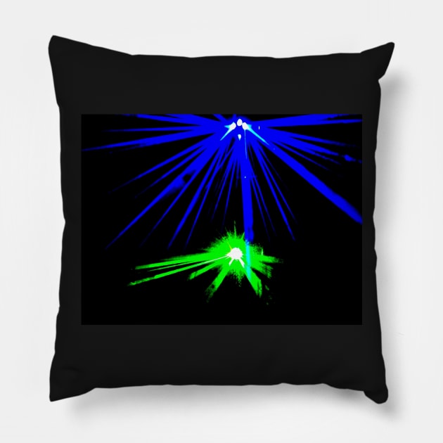 BLUE GREEN DUAL UFO LASER  BLAST Pillow by neilstuartcoffey