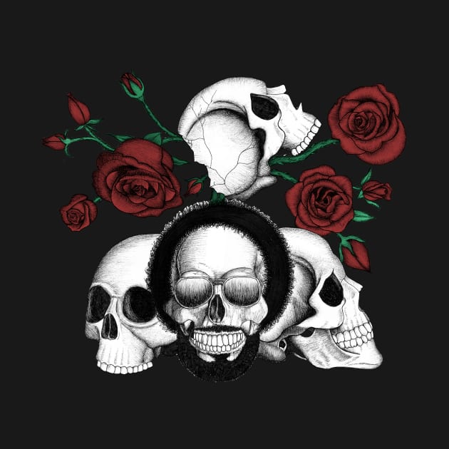 Grunge skulls and roses (afro skull included. Color version) by beatrizxe