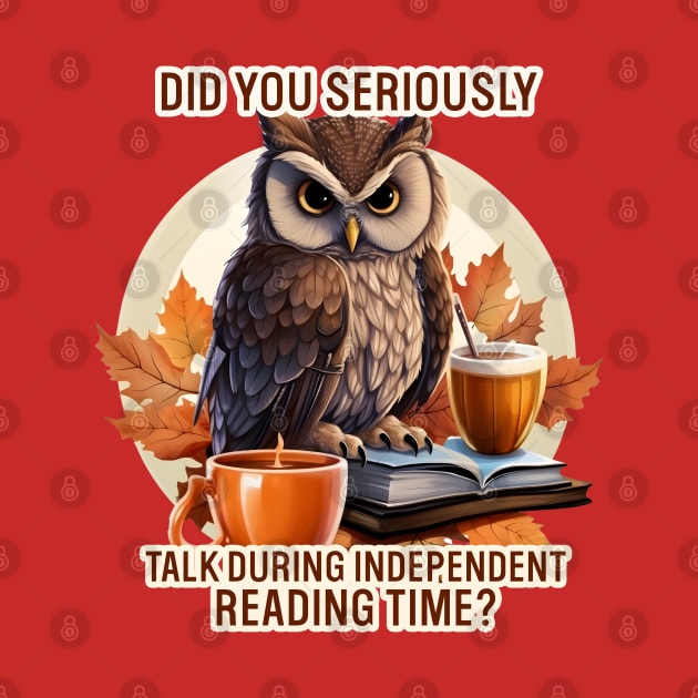 Owl reading time Coffee and books by beangeerie