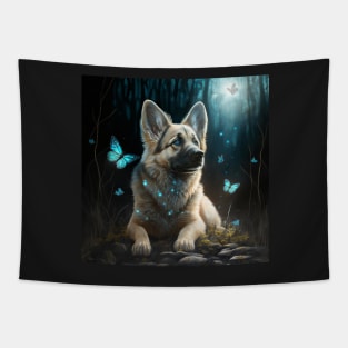 Wolfdog And Butterflies Tapestry