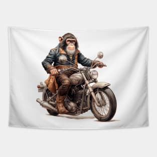 Monkey Biker Retro Motorcycle Tapestry