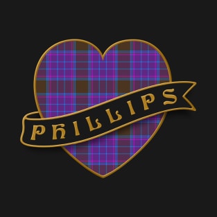 The PHILLIPS Family Tartan - Retro Heart & Ribbon Family Insignia T-Shirt