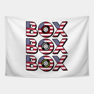 "Box Box Box" F1 Tyre Compound American Flag Design Tapestry