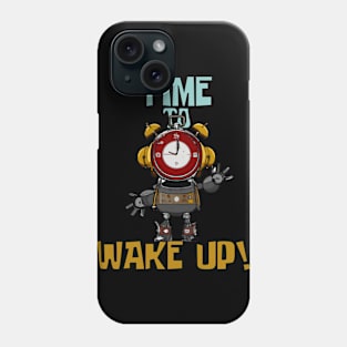 Time To Wake Up, Funny Surreal Steampunk Alarm Clock Robot Phone Case