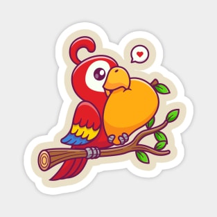 Cute Parrot Bird Eating Mango On Branch Cartoon Magnet