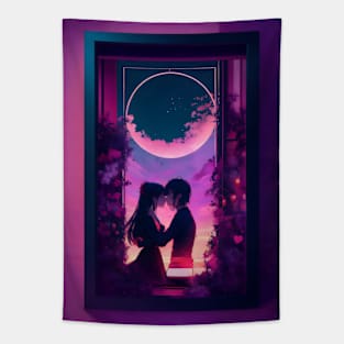 Valentine's day anime couple in moon Tapestry