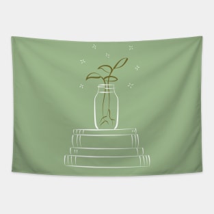 Green propagating plant and books illustration Tapestry
