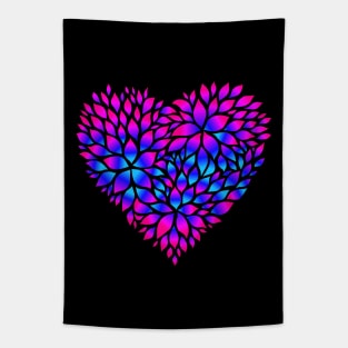 Purple Blue Flower Pattern Heart Tapestry