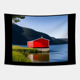 Red Boathouse on Lake Tapestry