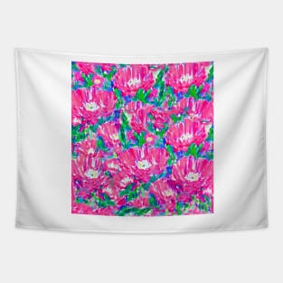 Pink daisies field watercolor drawing Tapestry