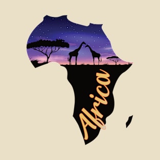 Kontinent Afrika mit Giraffen bei Nacht T-Shirt