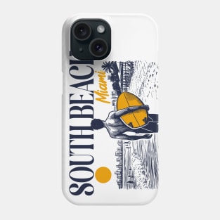 Vintage Surfing South Beach Miami, Florida // Retro Surfer Sketch // Surfer's Paradise Phone Case