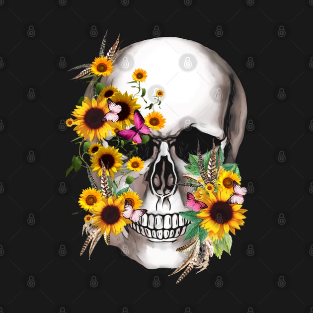 Floral Skull sunflowers and butterflies by Collagedream