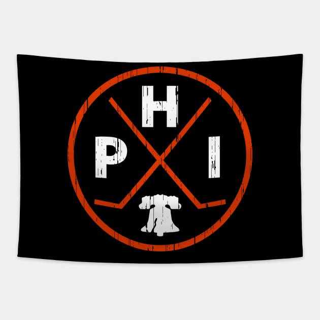 Philadelphia Hockey Orange and Black Liberty Bell Philly Fan Gift Tapestry by TeeCreations