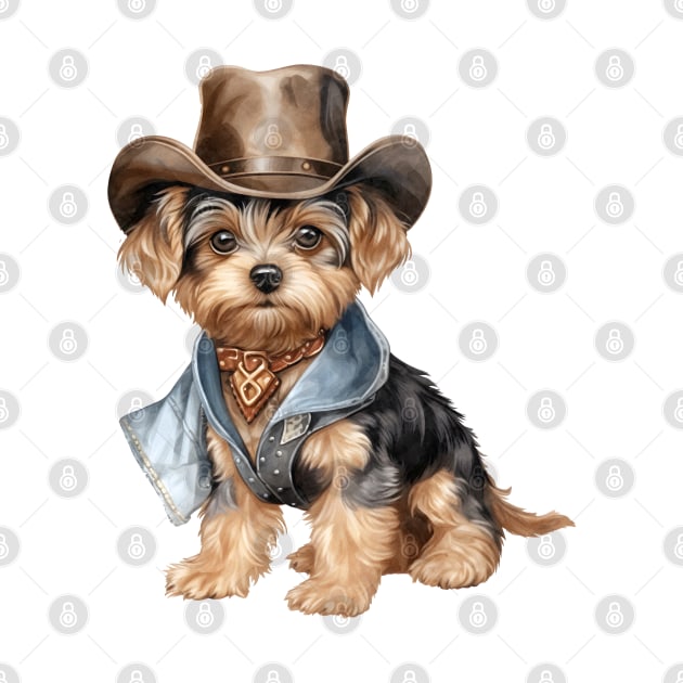 Cowboy Yorkshire Terrier Dog by Chromatic Fusion Studio