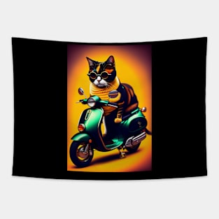 Funny cute cat drive motorcyrcle graphic design artwork Tapestry