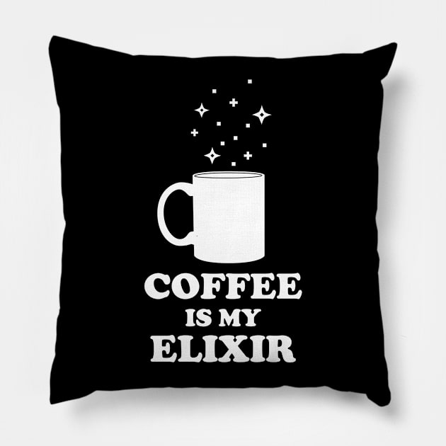 Coffee Is My Elixir - White Edition Pillow by Sachpica