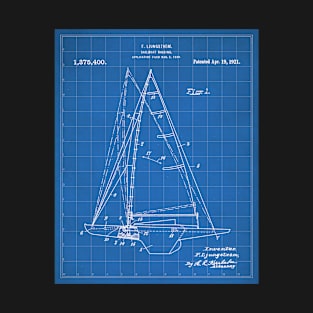 Sailing Yacht Patent - Sailor Lake House Décor Art - Blueprint T-Shirt