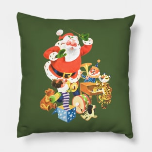 Music of Santa Claus and his friends on Merry Christmas night Retro Vintage Comic Cartoon Pillow