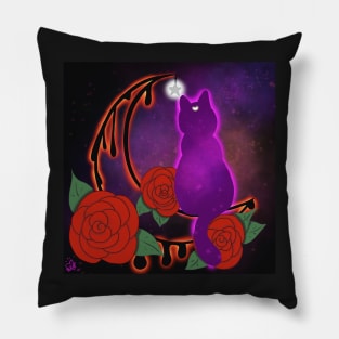 Drippy Moon Cat Tattoo Design (Dark version) Pillow