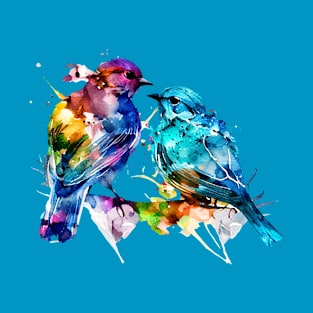 Birds Couple Colourful Art | Watercolor Painting of the Birds T-Shirt